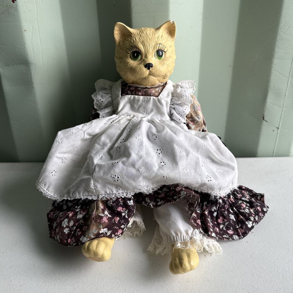 Vintage Ceramic Cat Doll Girl Collectable Soft Body 20”